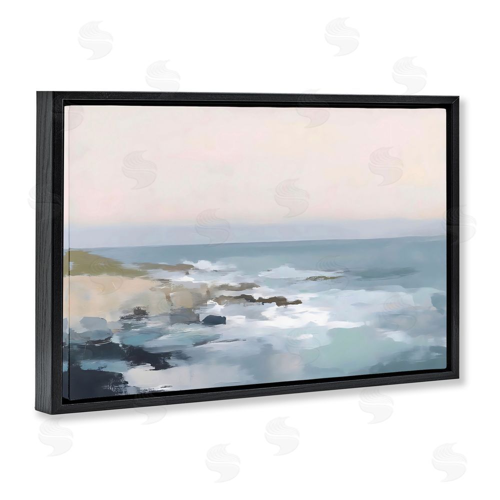 Creative Studio Serene Coastal Ocean Scene Black Floating Framed Canvas Wall Art Print