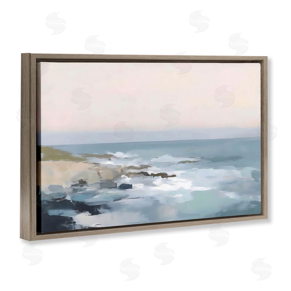 Creative Studio Serene Coastal Ocean Scene Brown Floating Framed Canvas Wall Art Print