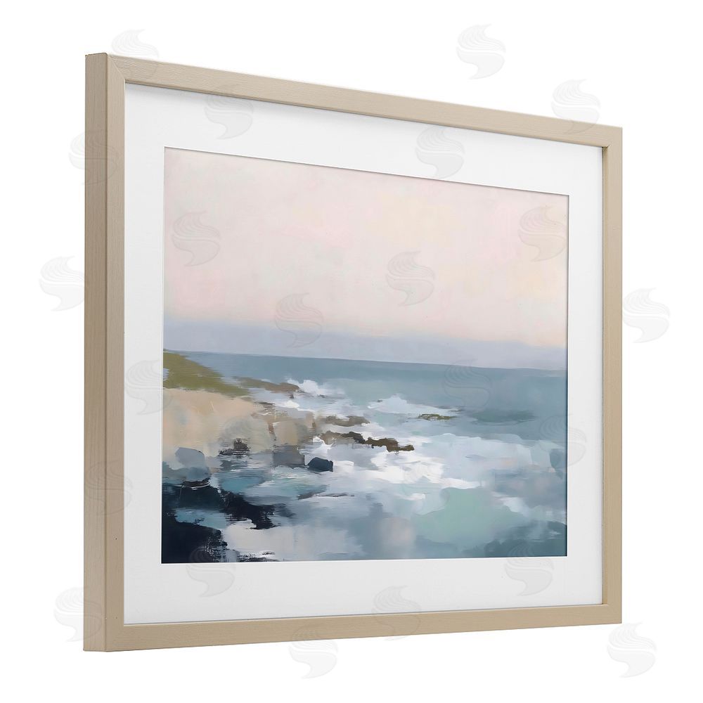 Creative Studio Serene Coastal Ocean Scene Brown Framed Print Under Glass with White Mat Wall Art