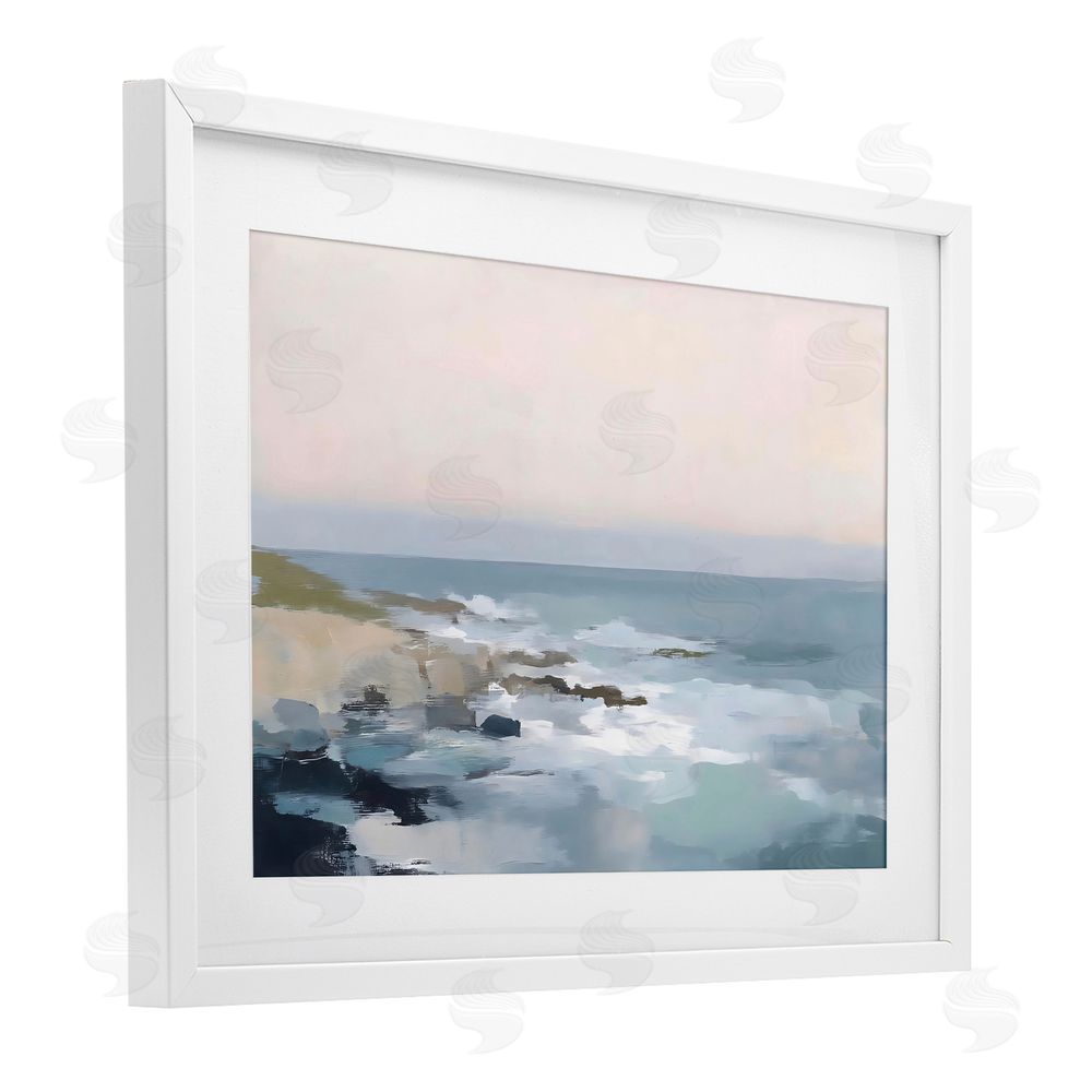 Creative Studio Serene Coastal Ocean Scene White Framed Print Under Glass with White Mat Wall Art