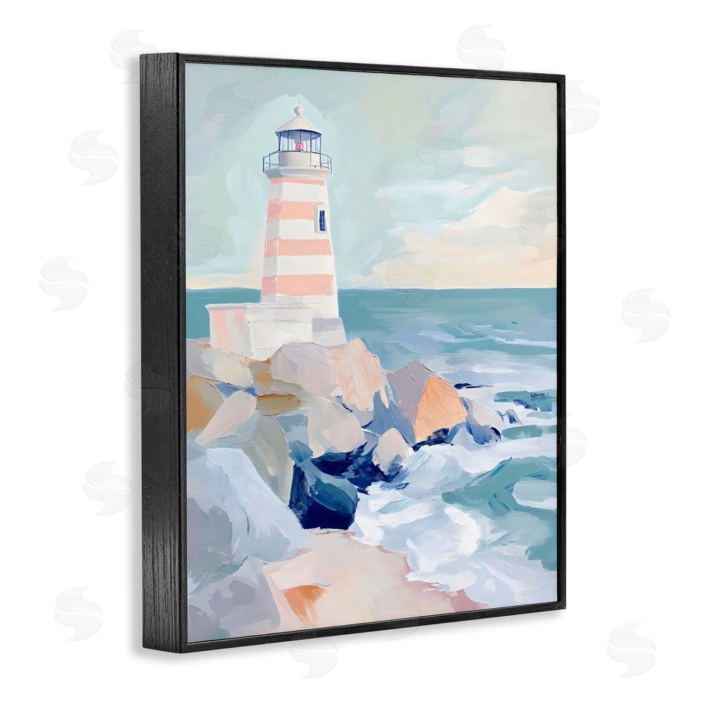 Creative Studio Coastal Lighthouse in Pastels Black Framed Giclee Wall Art Print
