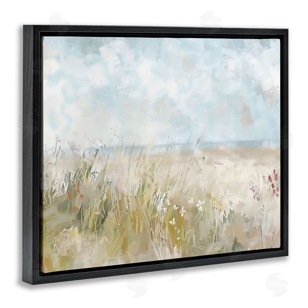 Creative Studio Flowers By The Ocean Black Floating Framed Canvas Wall Art