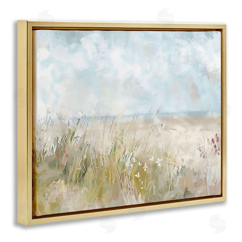 Creative Studio Flowers By The Ocean Gold Floating Framed Canvas Wall Art