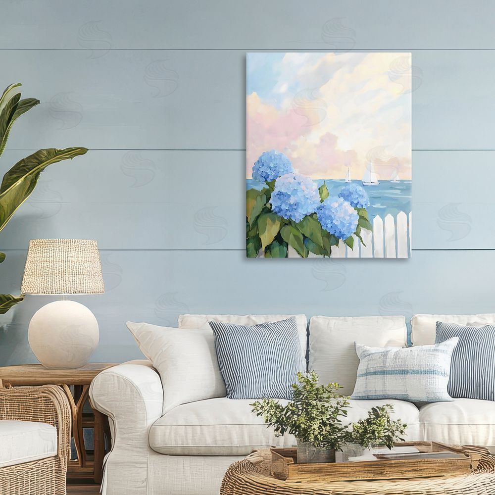 Creative Studio Hydrangeas By The Sea Stretched Canvas Wall Art in Room