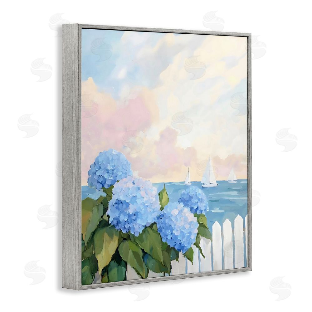Creative Studio Hydrangeas By The Sea Gray Framed Giclee Wall Art