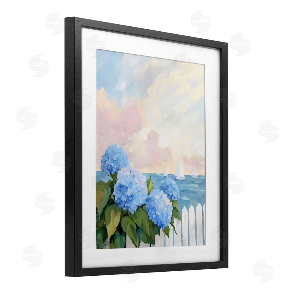Creative Studio Hydrangeas By The Sea Black Framed Print Under Glass Wall Art