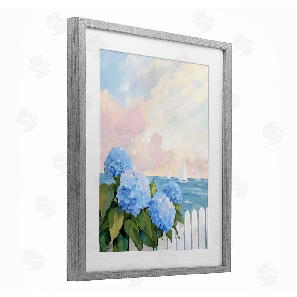 Creative Studio Hydrangeas By The Sea Gray Framed Print Under Glass Wall Art