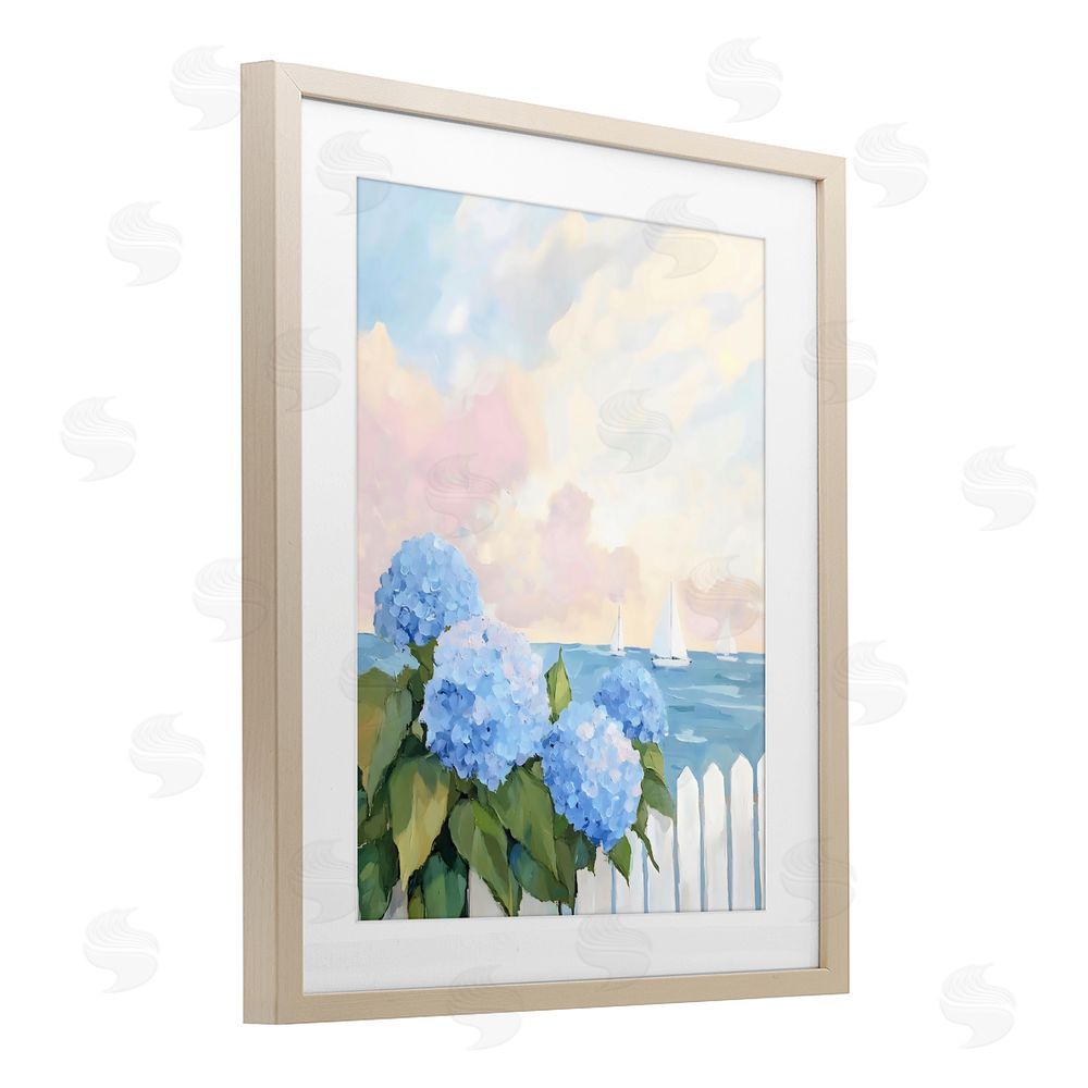 Creative Studio Hydrangeas By The Sea Brown Framed Print Under Glass Wall Art