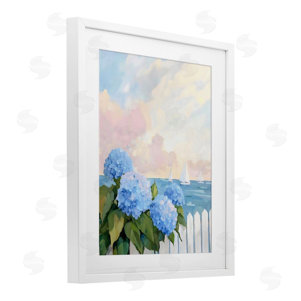 Creative Studio Hydrangeas By The Sea White Framed Print Under Glass Wall Art