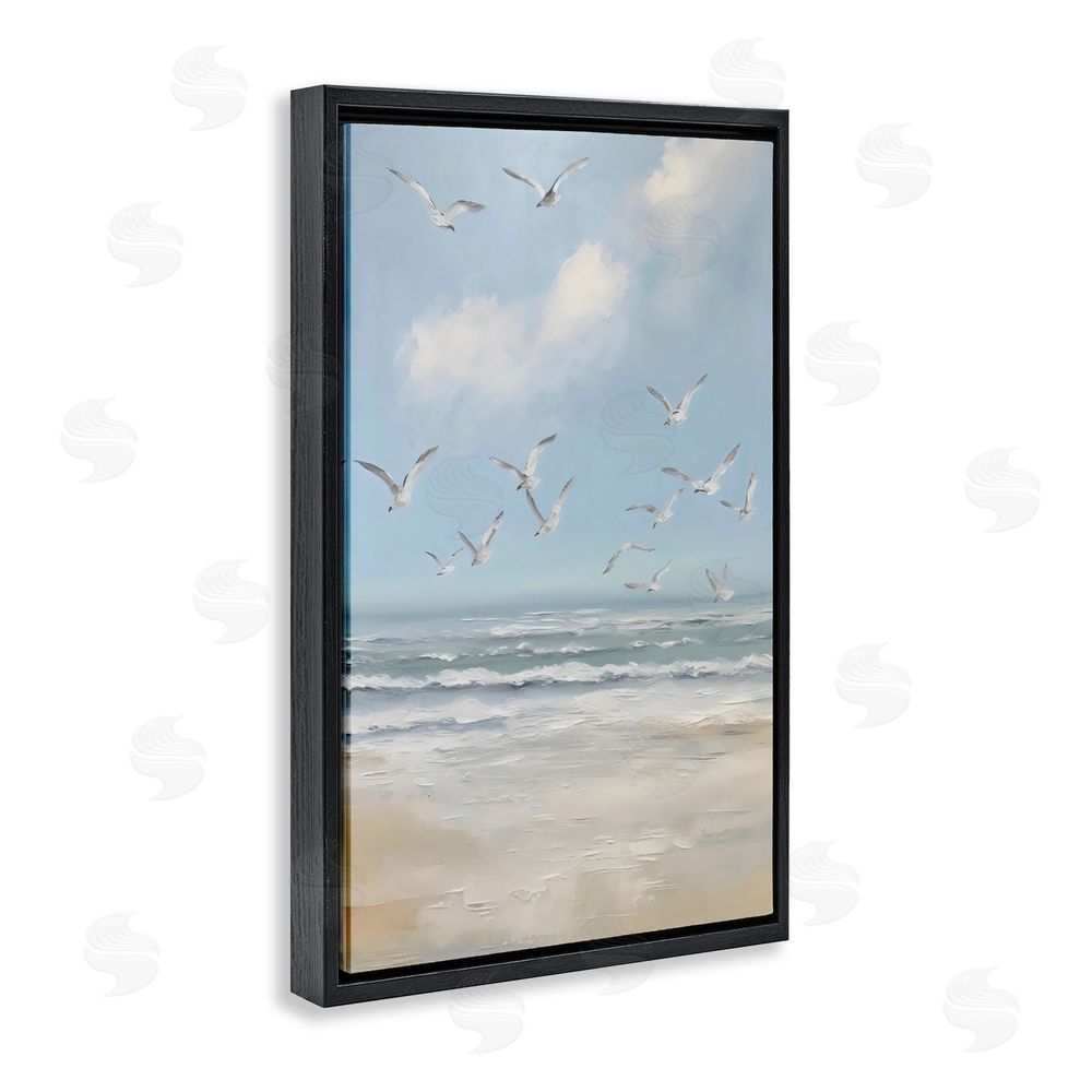 Creative Studio Ocean Flight Seagulls Black Floating Framed Canvas Wall Art
