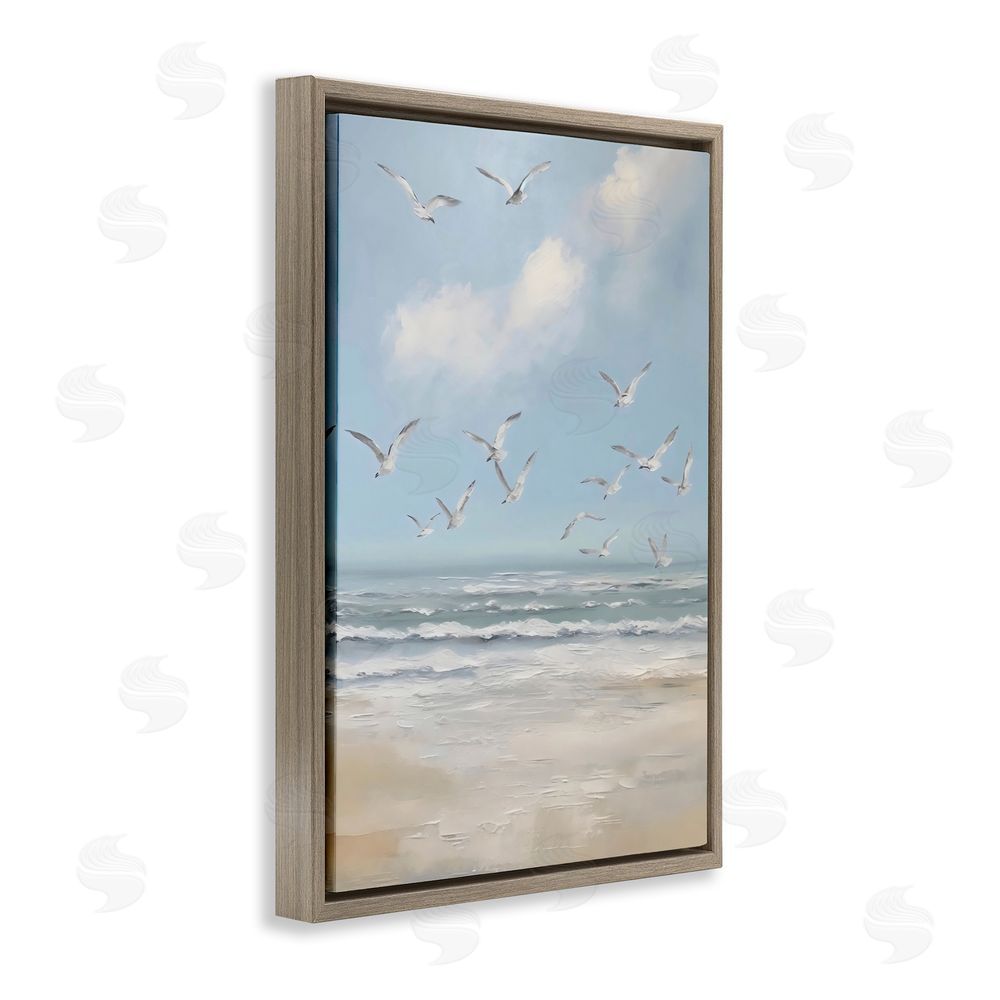Creative Studio Ocean Flight Seagulls Brown Floating Framed Canvas Wall Art