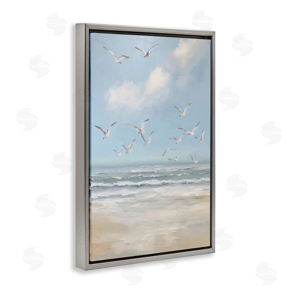 Creative Studio Ocean Flight Seagulls Gray Floating Framed Canvas Wall Art