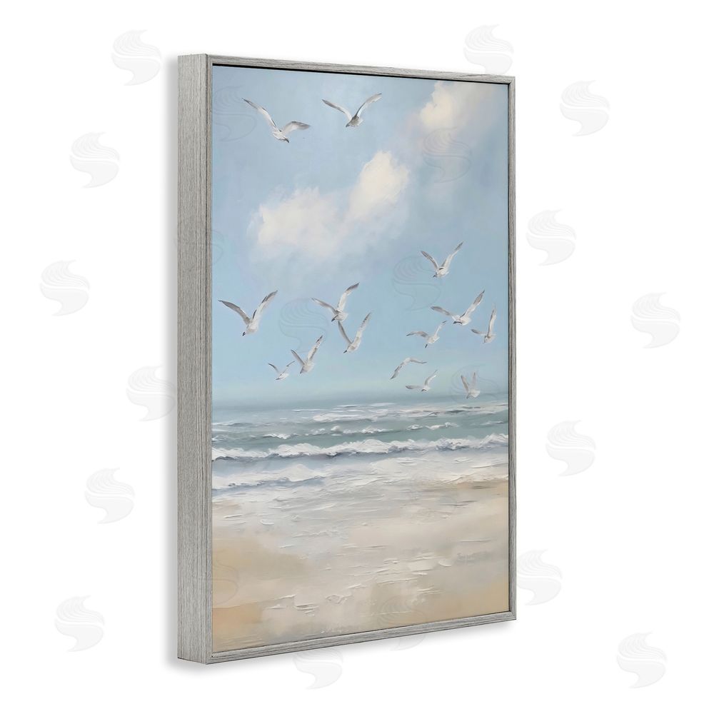 Creative Studio Ocean Flight Seagulls Gray Framed Giclee Wall Art