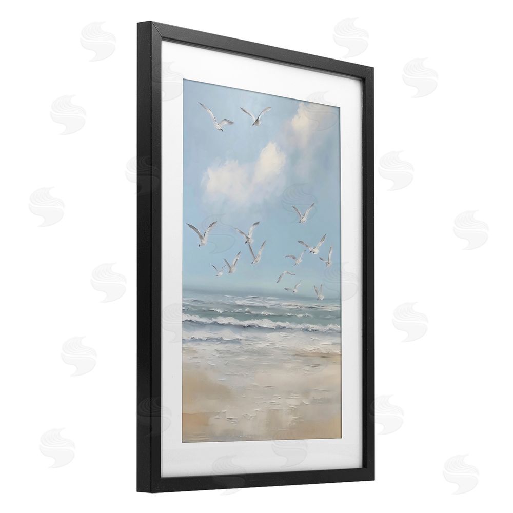 Creative Studio Ocean Flight Seagulls Black Framed Print Under Glass Wall Art