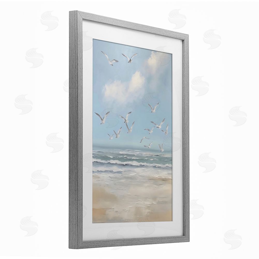 Creative Studio Ocean Flight Seagulls Gray Framed Print Under Glass Wall Art