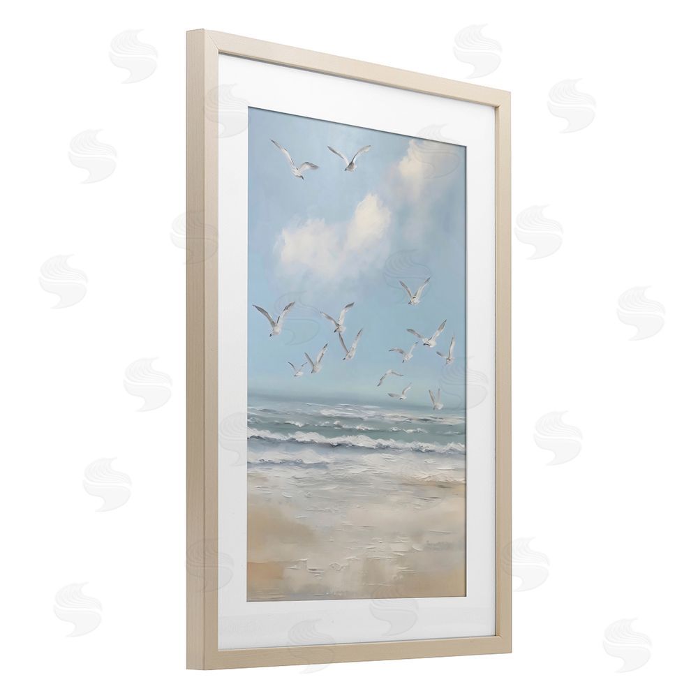 Creative Studio Ocean Flight Seagulls Brown Framed Print Under Glass Wall Art