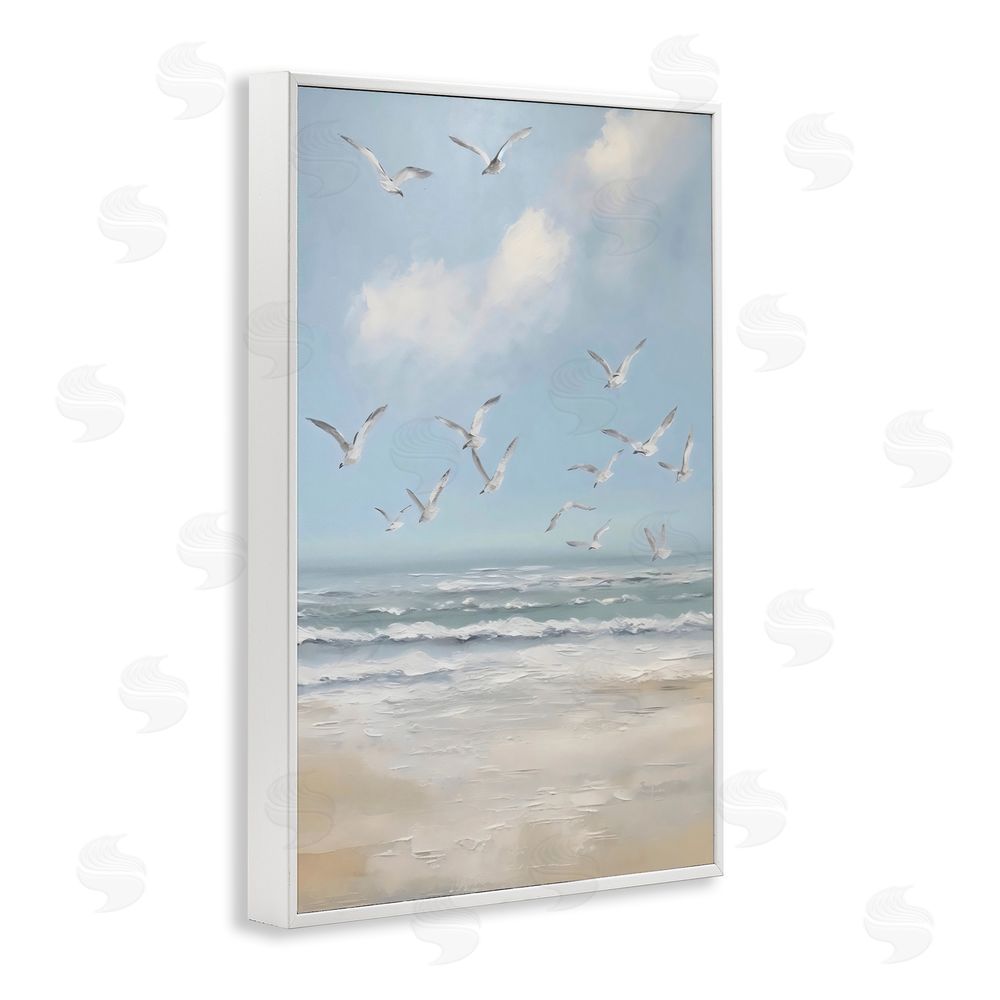 Creative Studio Ocean Flight Seagulls White Framed Giclee Wall Art