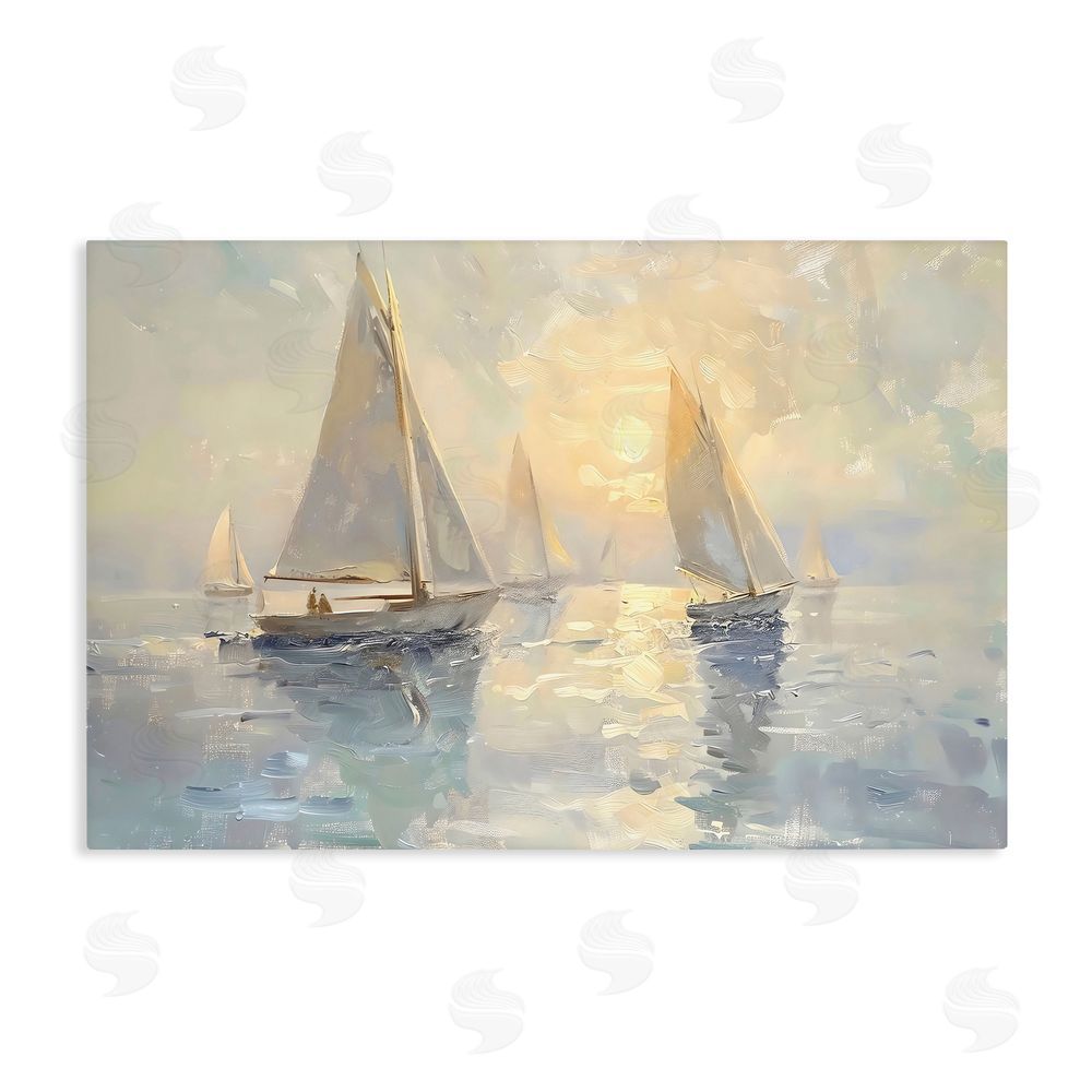 Creative Studio Sunset Sailboats Glow Stretched Canvas Wall Art Print