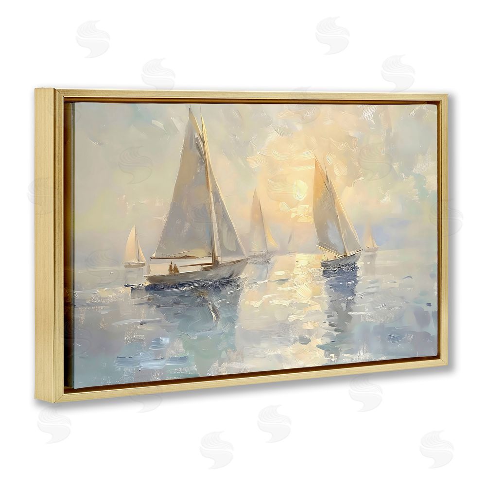 Creative Studio Sunset Sailboats Glow Gold Floating Framed Canvas Wall Art Print