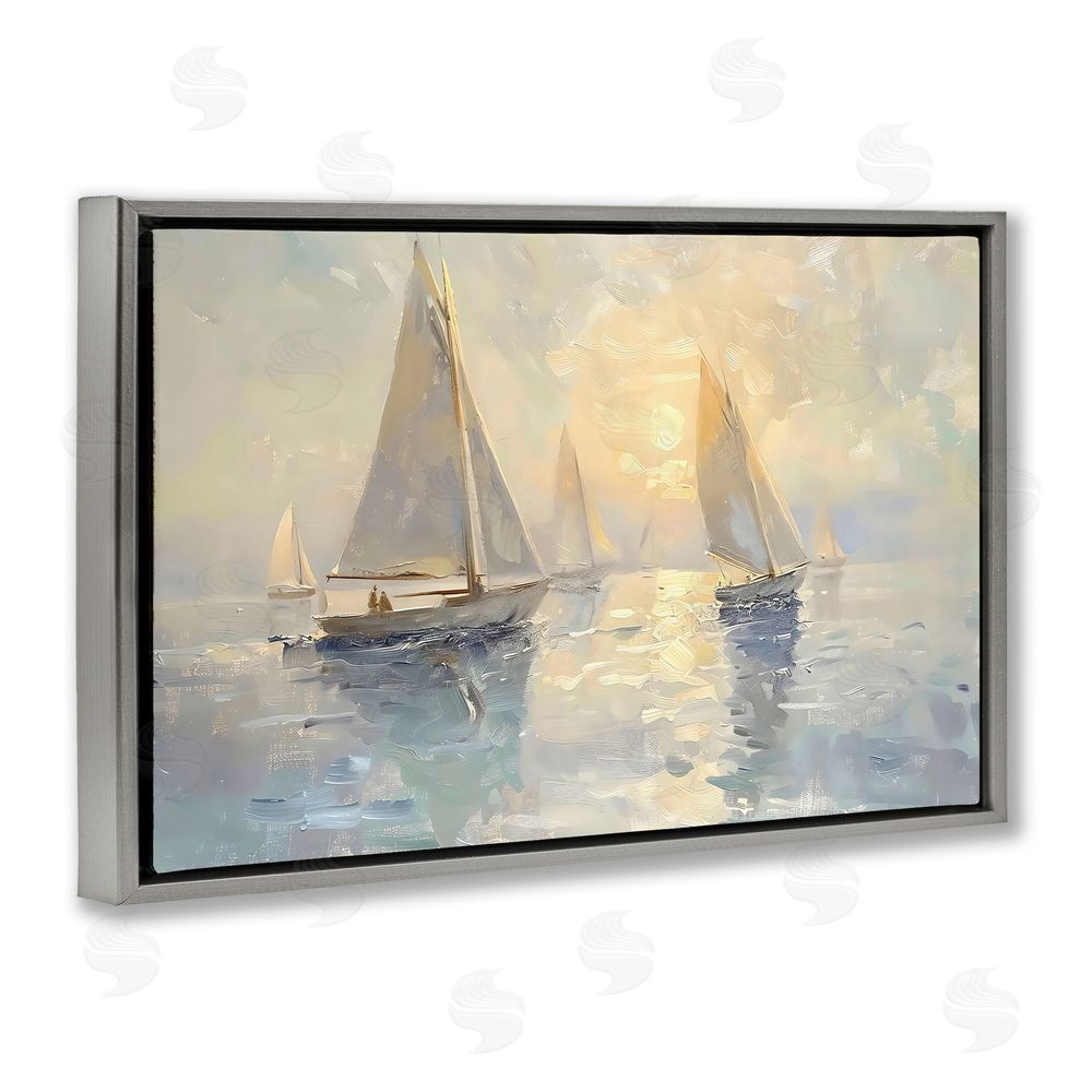 Creative Studio Sunset Sailboats Glow Gray Floating Framed Canvas Wall Art Print