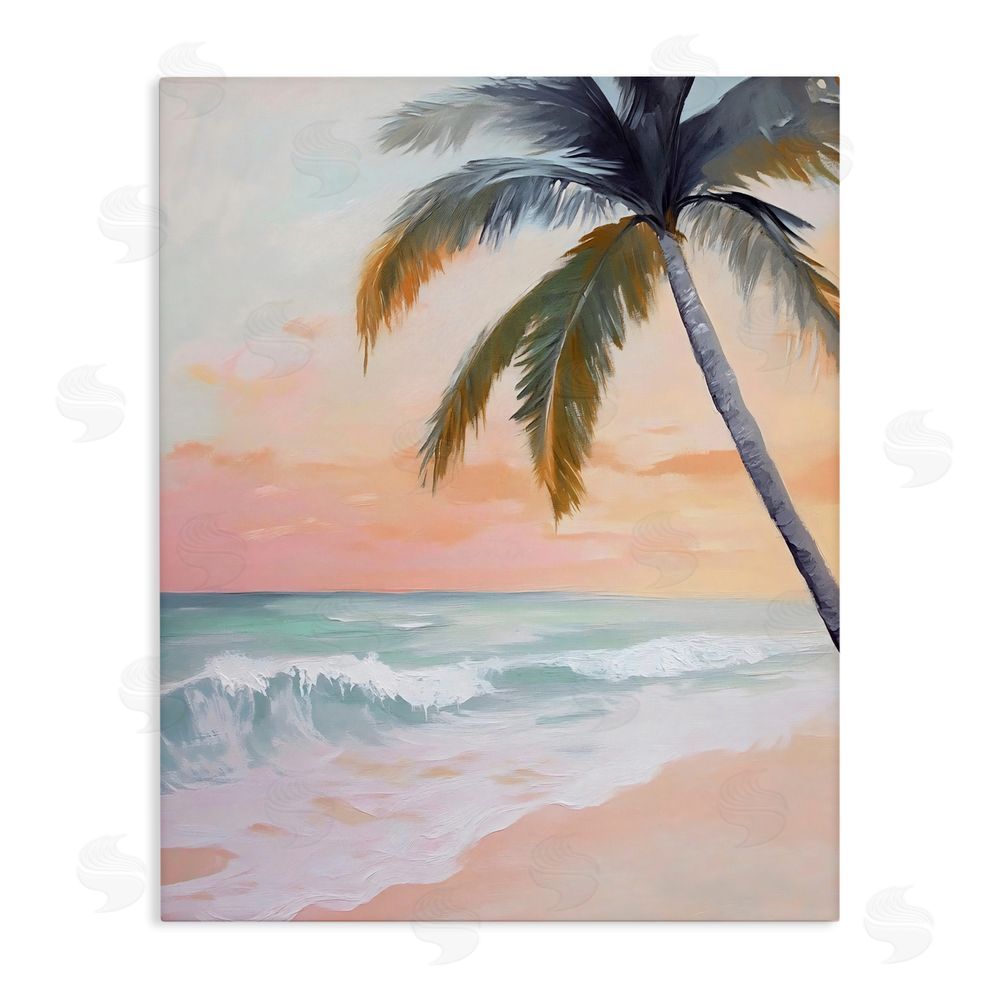 Creative Studio Tranquil Sunset & Beach Palm Stretched Canvas Wall Art Print