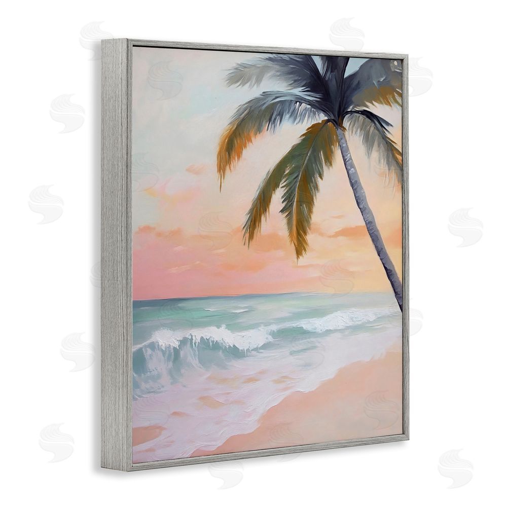 Creative Studio Tranquil Sunset & Beach Palm Gray Framed Giclee Wall Art Print