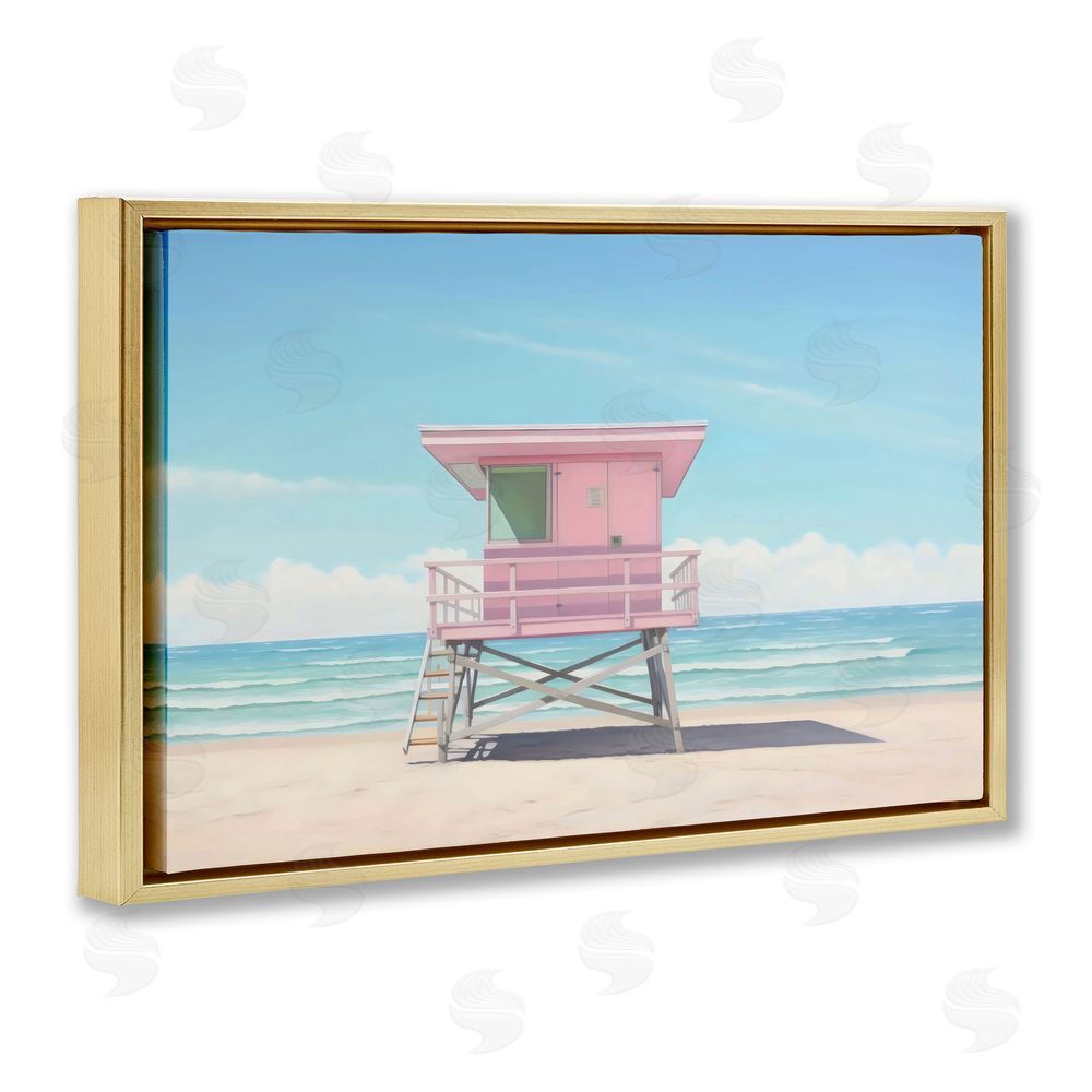 Creative Studio Miami Beach Lifeguard Station Gold Floating Framed Canvas Wall Art