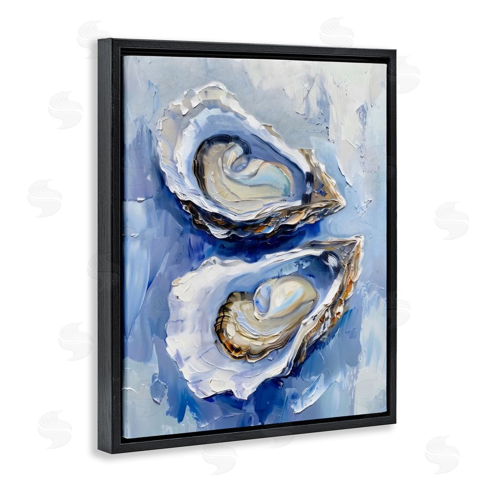 Creative Studio Coastal Oysters in Pearlescent Light Black Floating Frame Canvas Wall Art Print
