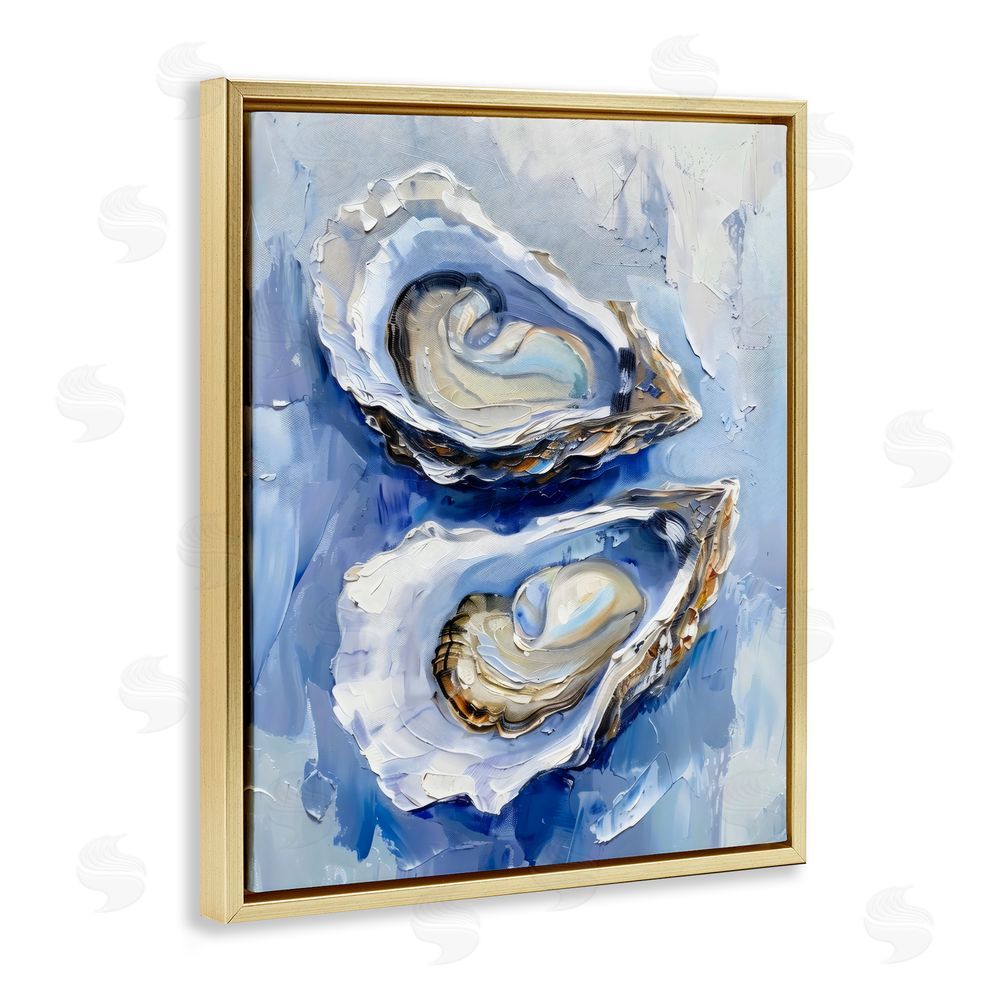 Creative Studio Coastal Oysters in Pearlescent Light Gold Floating Frame Canvas Wall Art Print