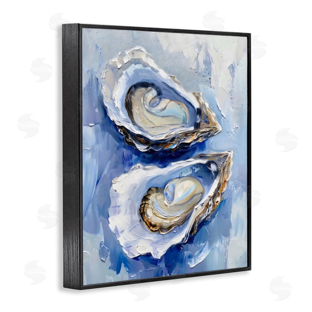Creative Studio Coastal Oysters in Pearlescent Light Black Framed Giclee Wall Art Print