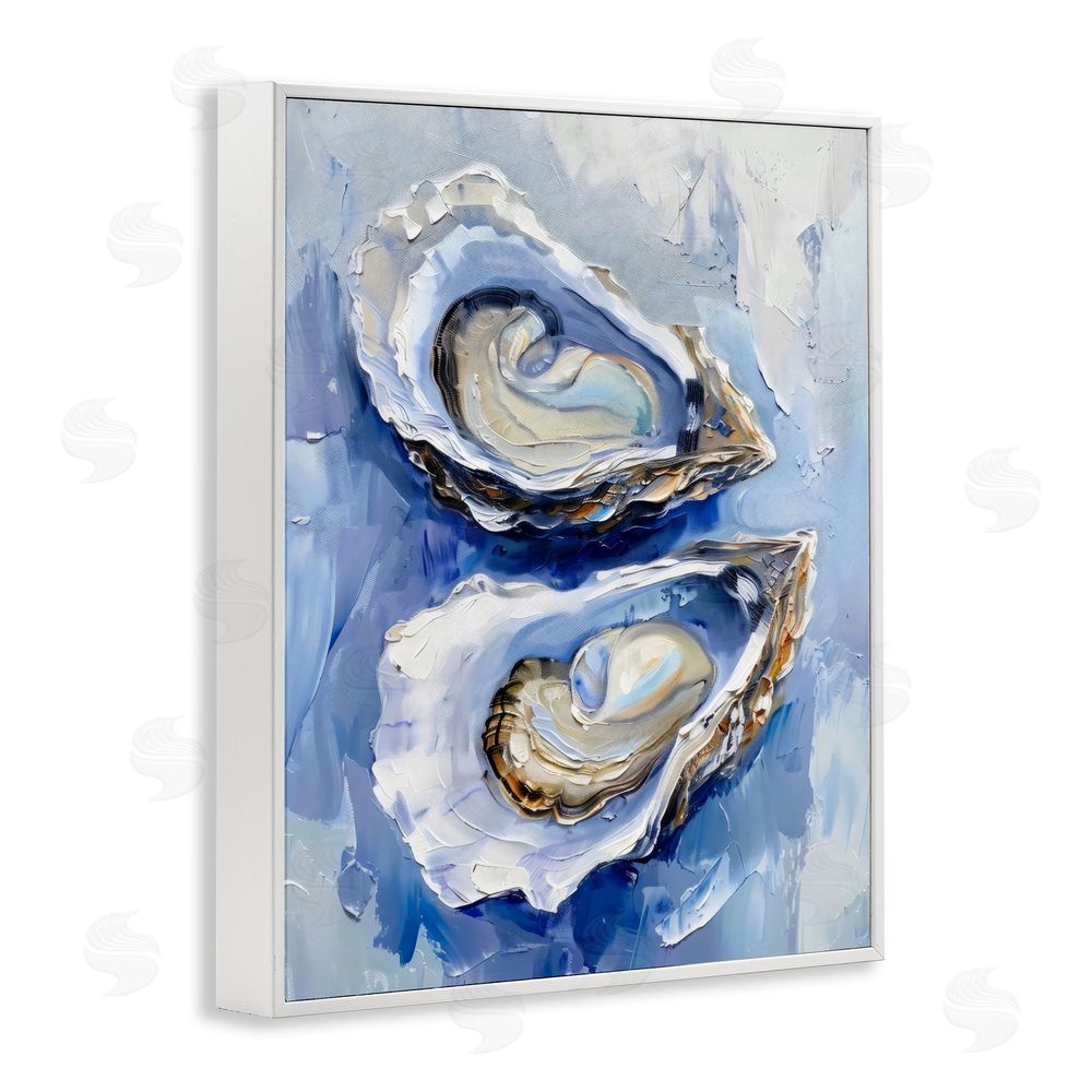 Creative Studio Coastal Oysters in Pearlescent Light White Framed Giclee Wall Art Print