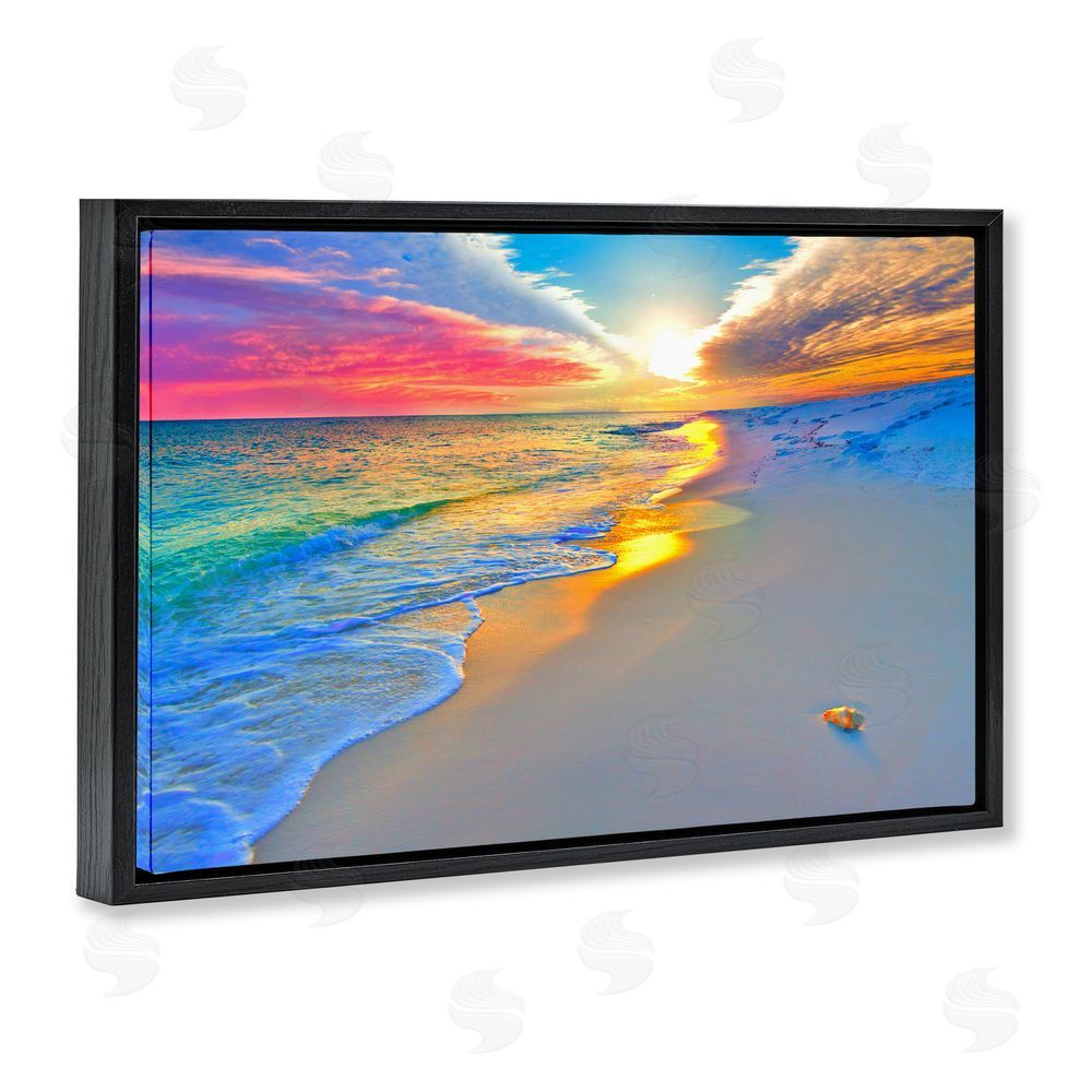 Eszra Tanner Prismatic Rainbow Sunset Beach Black Floating Framed Canvas Wall Art