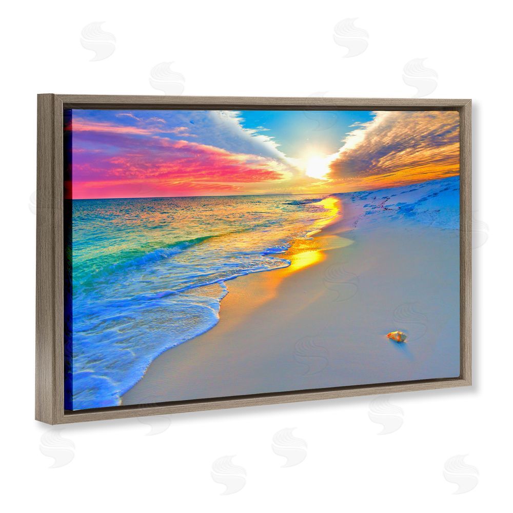 Eszra Tanner Prismatic Rainbow Sunset Beach Brown Floating Framed Canvas Wall Art