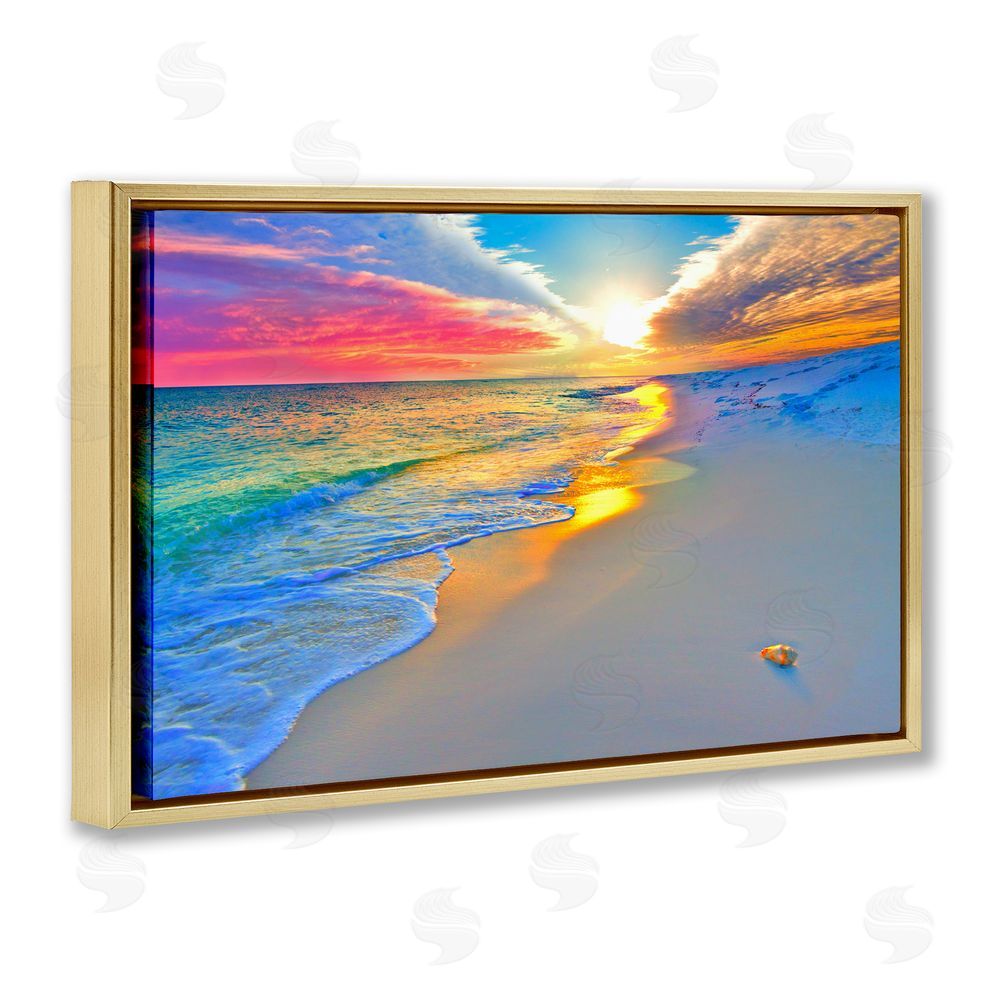 Eszra Tanner Prismatic Rainbow Sunset Beach Gold Floating Framed Canvas Wall Art