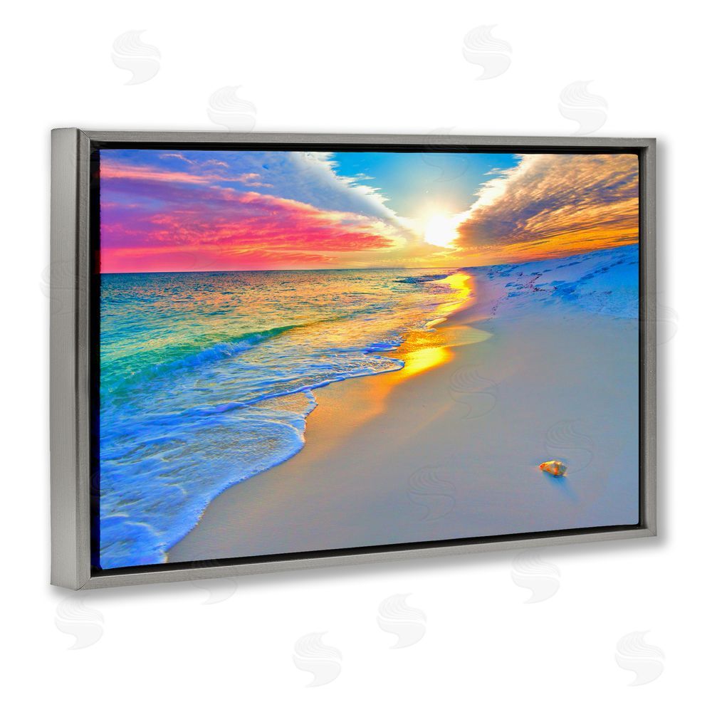 Eszra Tanner Prismatic Rainbow Sunset Beach Gray Floating Framed Canvas Wall Art