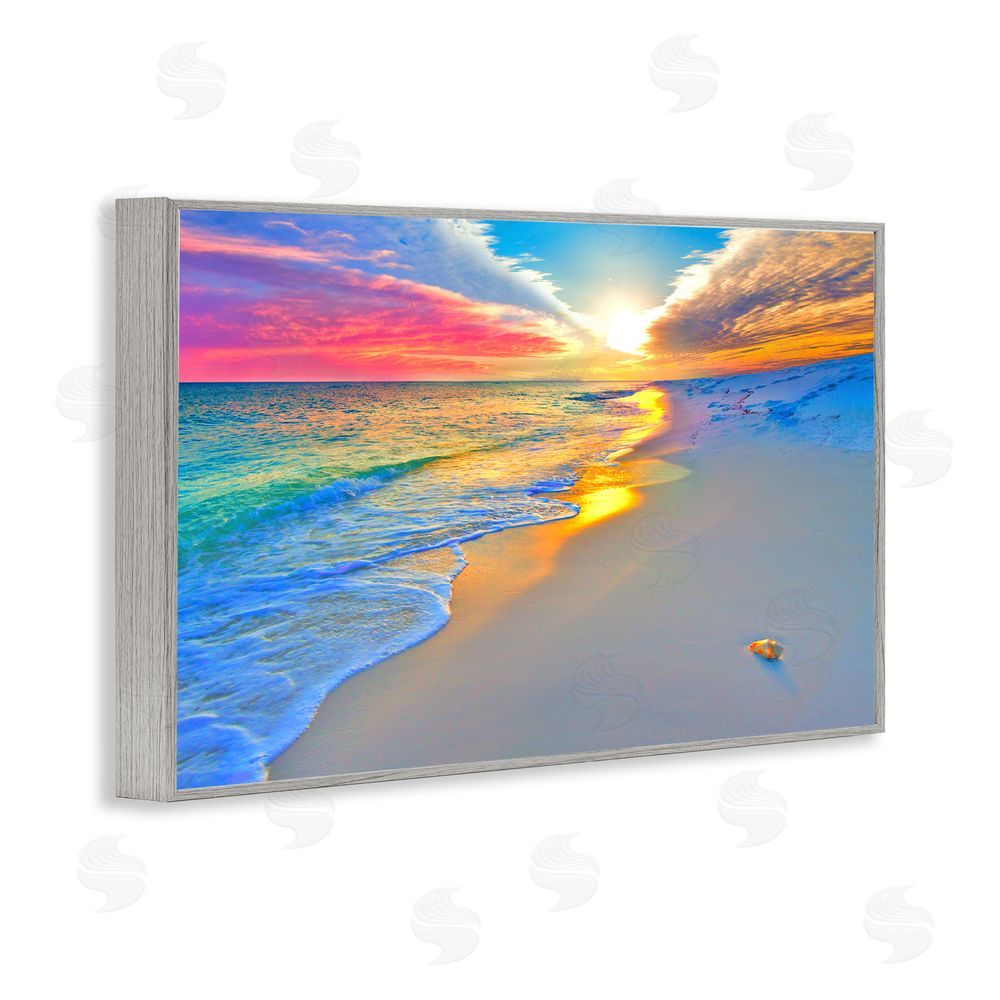 Eszra Tanner Prismatic Rainbow Sunset Beach Gray Framed Giclee Wall Art