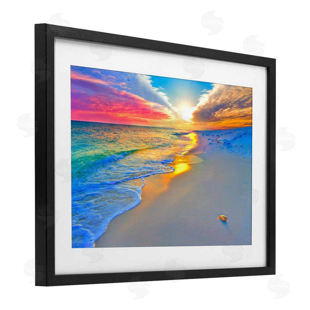 Eszra Tanner Prismatic Rainbow Sunset Beach Black Framed Print Under Glass Wall Art