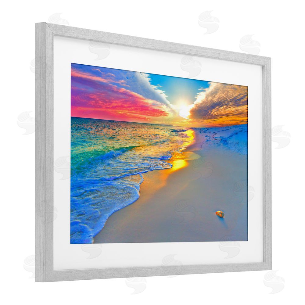 Eszra Tanner Prismatic Rainbow Sunset Beach Gray Framed Print Under Glass Wall Art