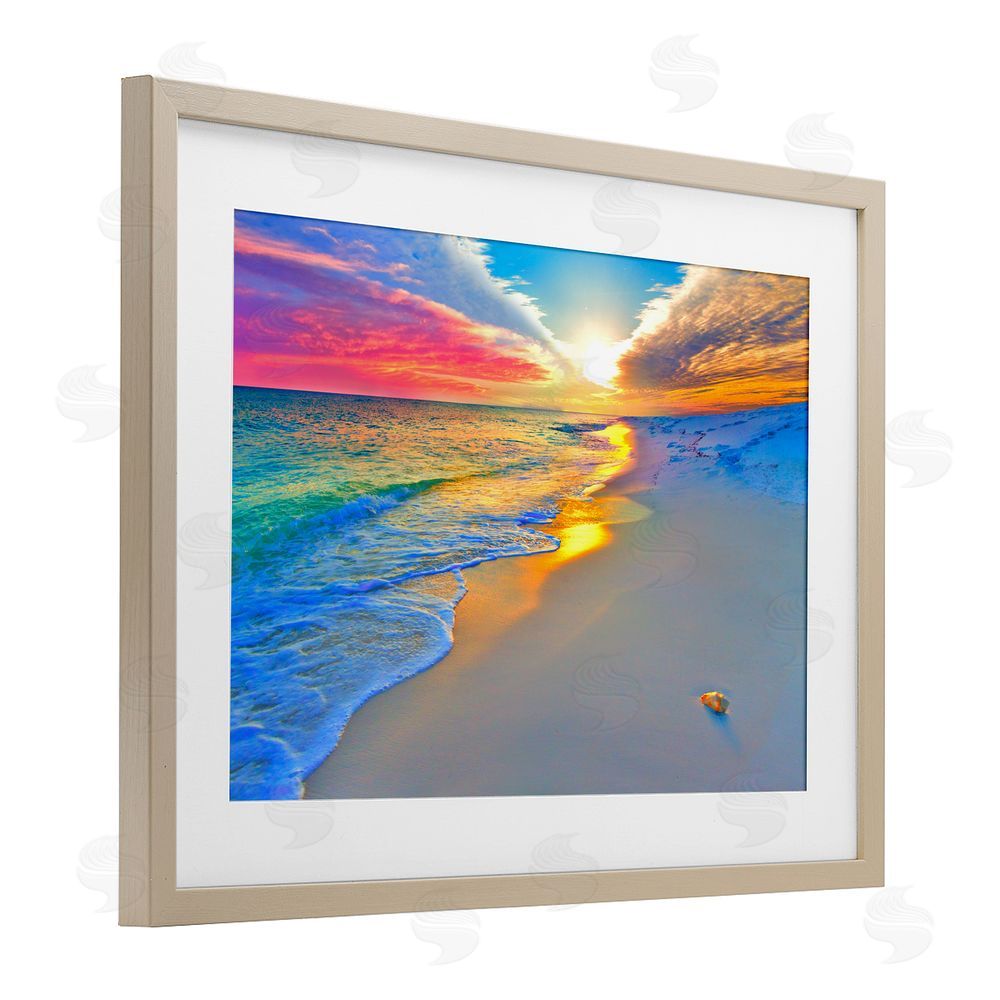 Eszra Tanner Prismatic Rainbow Sunset Beach Brown Framed Print Under Glass Wall Art