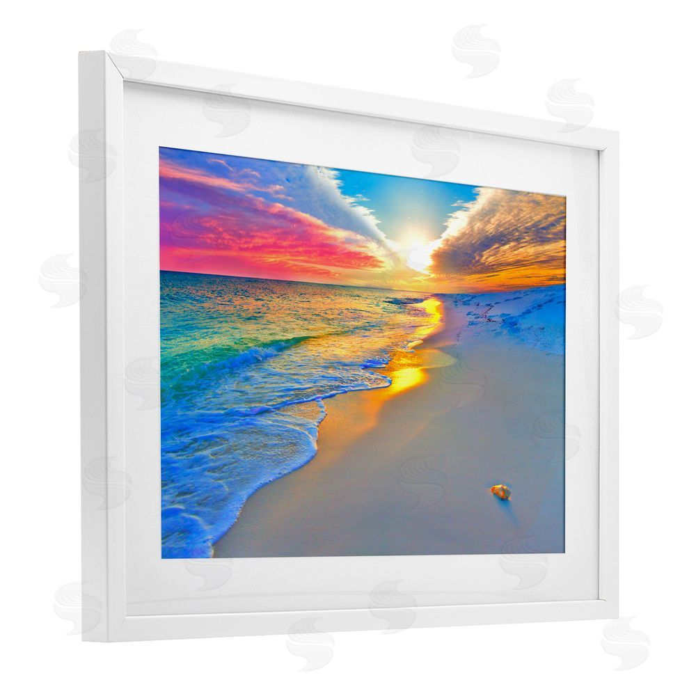 Eszra Tanner Prismatic Rainbow Sunset Beach White Framed Print Under Glass Wall Art