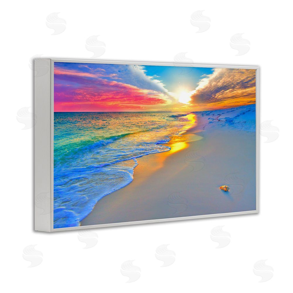 Eszra Tanner Prismatic Rainbow Sunset Beach White Framed Giclee Wall Art