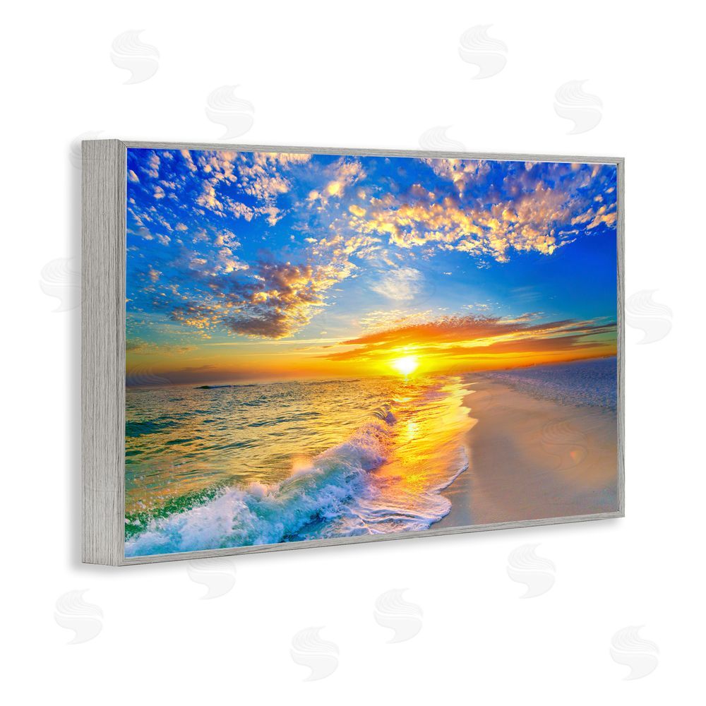 Eszra Tanner Golden Sunset Beach Blue Sky Gray Framed Giclee Wall Art