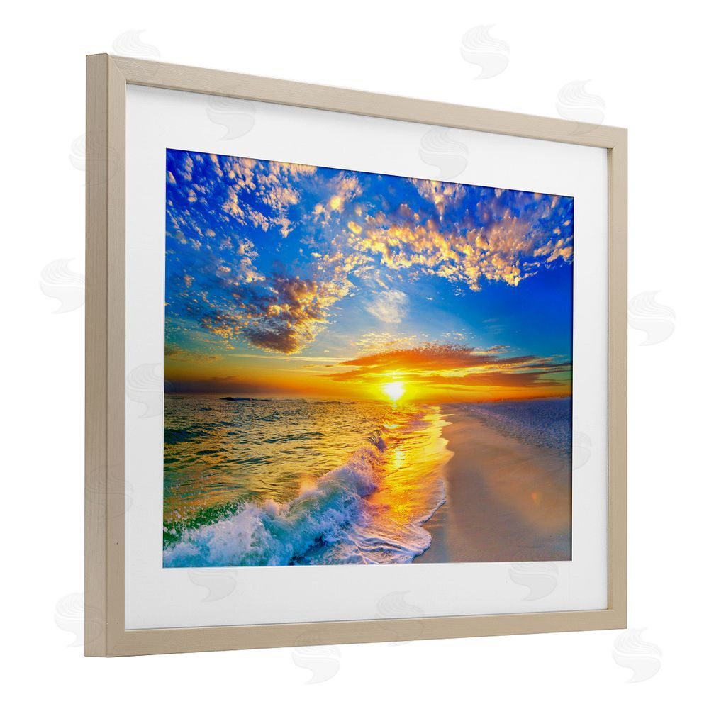 Eszra Tanner Golden Sunset Beach Blue Sky Brown Framed Print Under Glass Wall Art
