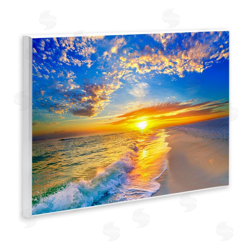 Eszra Tanner Golden Sunset Beach Blue Sky Wall Plaque Home Decor Art Print