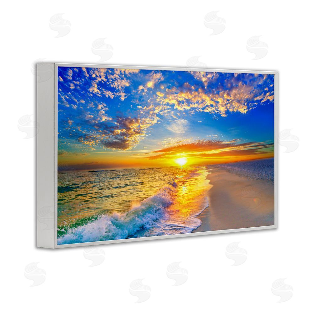 Eszra Tanner Golden Sunset Beach Blue Sky White Framed Giclee Wall Art