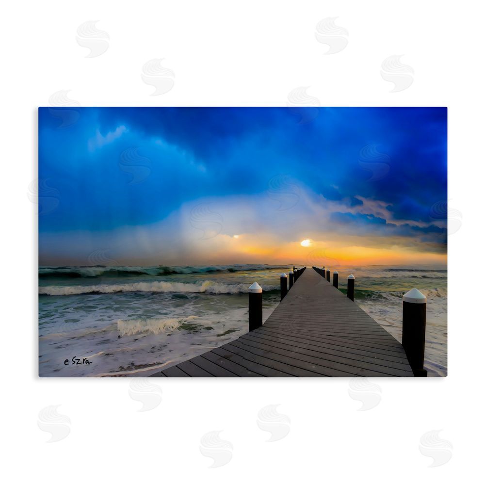 Eszra Tanner Sun Breaking Over Sea Pier Stretched Canvas Wall Art Print