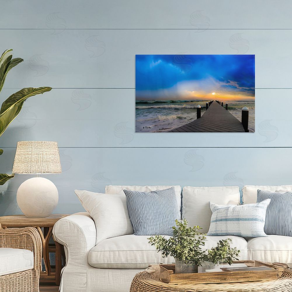 Eszra Tanner Sun Breaking Over Sea Pier Stretched Canvas on Wall