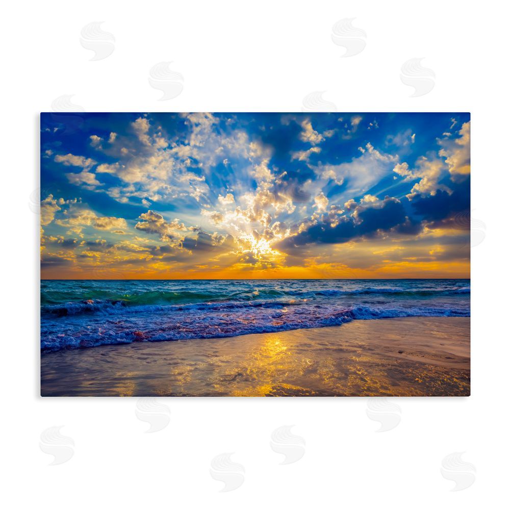 Eszra Tanner Golden Blue Sun Ray On Beach Stretched Canvas Wall Art