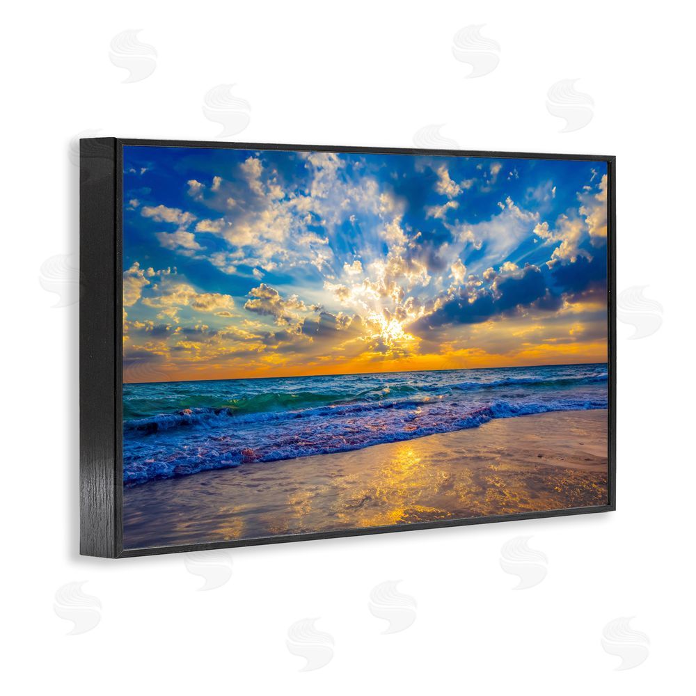 Eszra Tanner Golden Blue Sun Ray On Beach Black Framed Giclee Wall Art