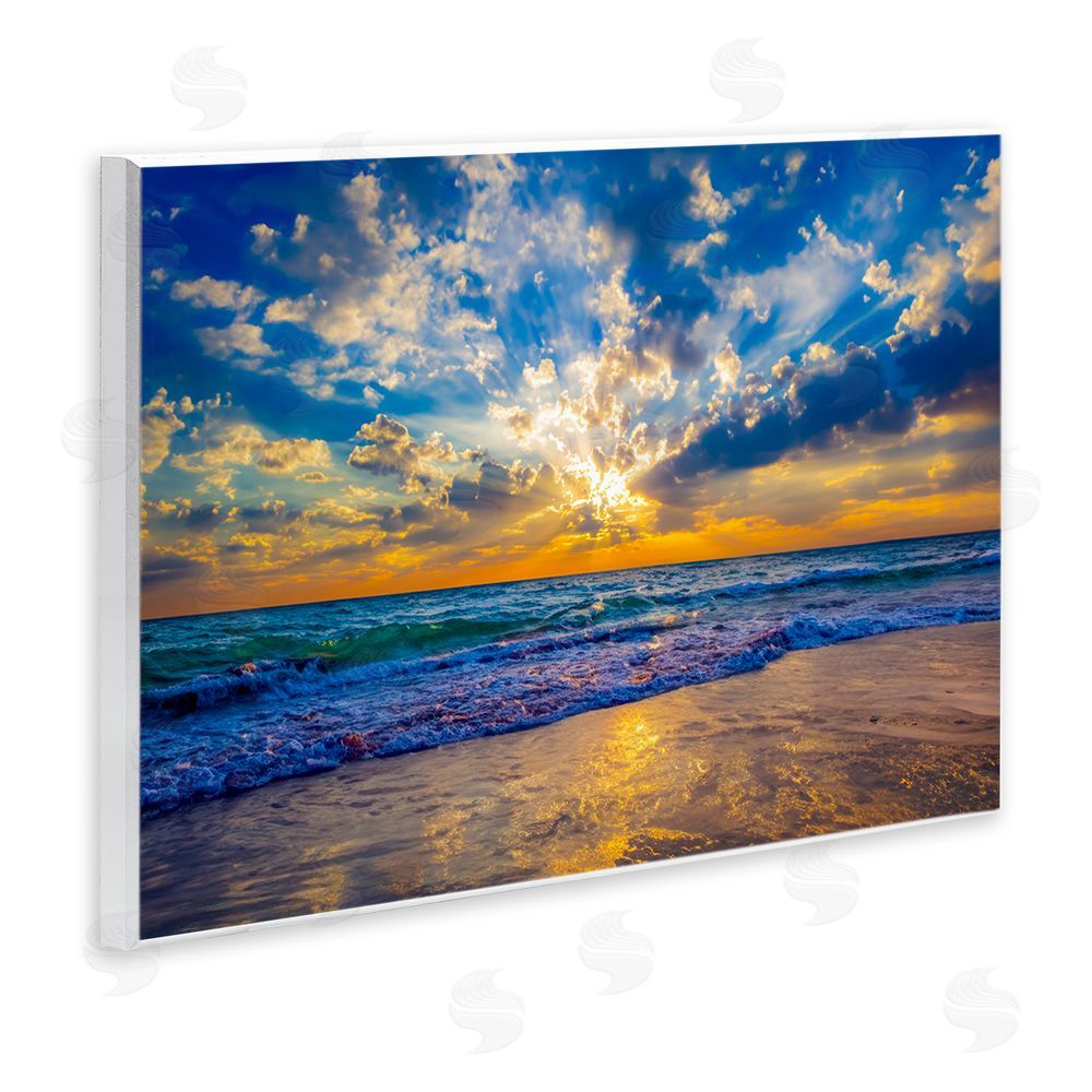Eszra Tanner Golden Blue Sun Ray On Beach Wall Plaque Home Decor Art Print